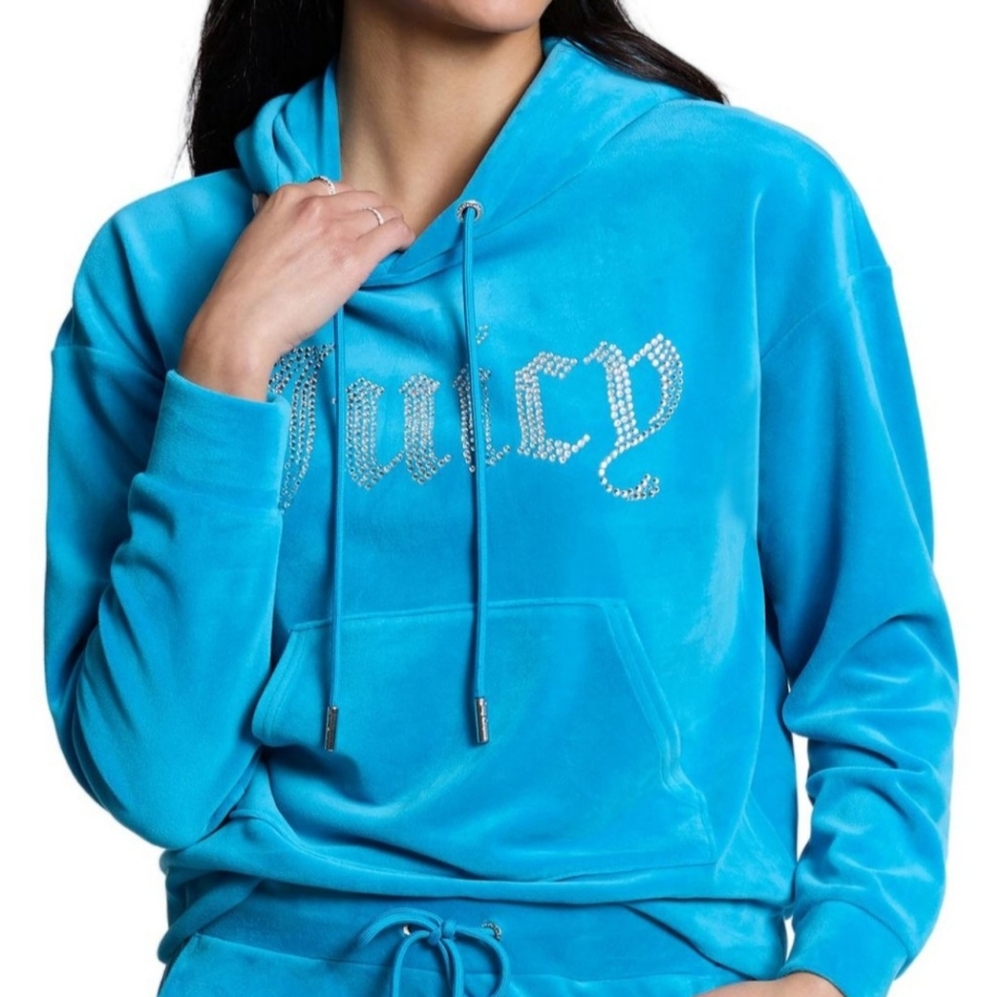 NWT Juicy Couture Oversized Bling Velour Pullover Hoodie/Jogger Pants Set